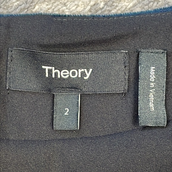 New Theory Stretch Velvet Velour Shift Dress Flap Pockets Long Sleeve Blue Sz 2 - Picture 6 of 11
